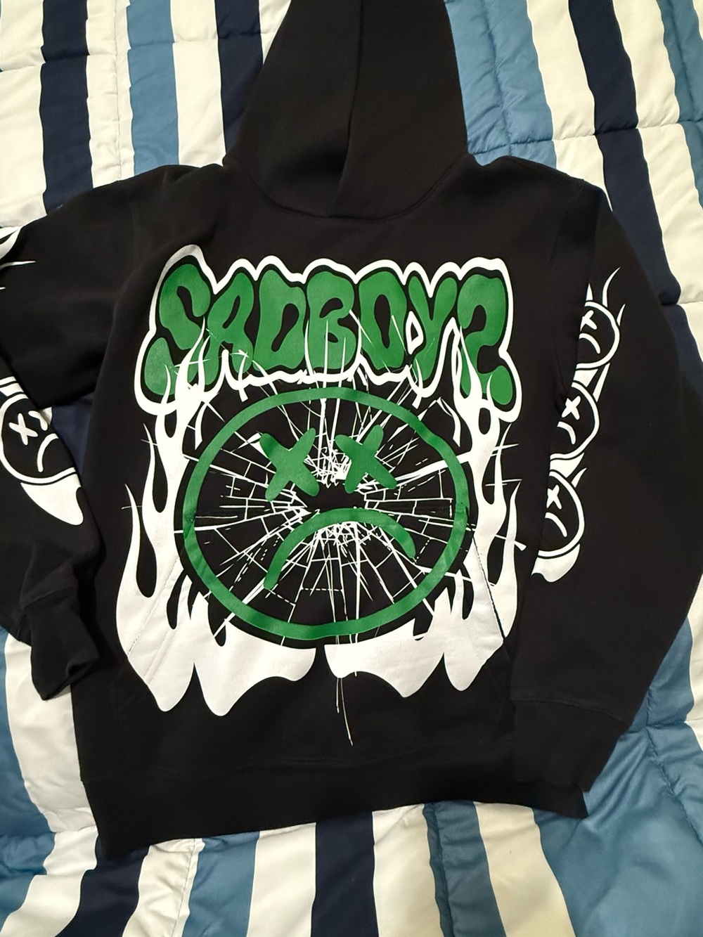 Green Graphic Hoodie Sweatshirt - Men's Black Pullover